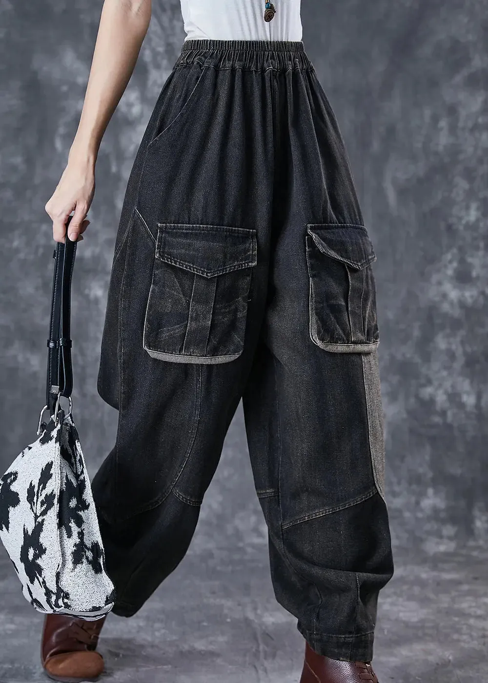 Patchwork Pockets Denim Pants Spring
