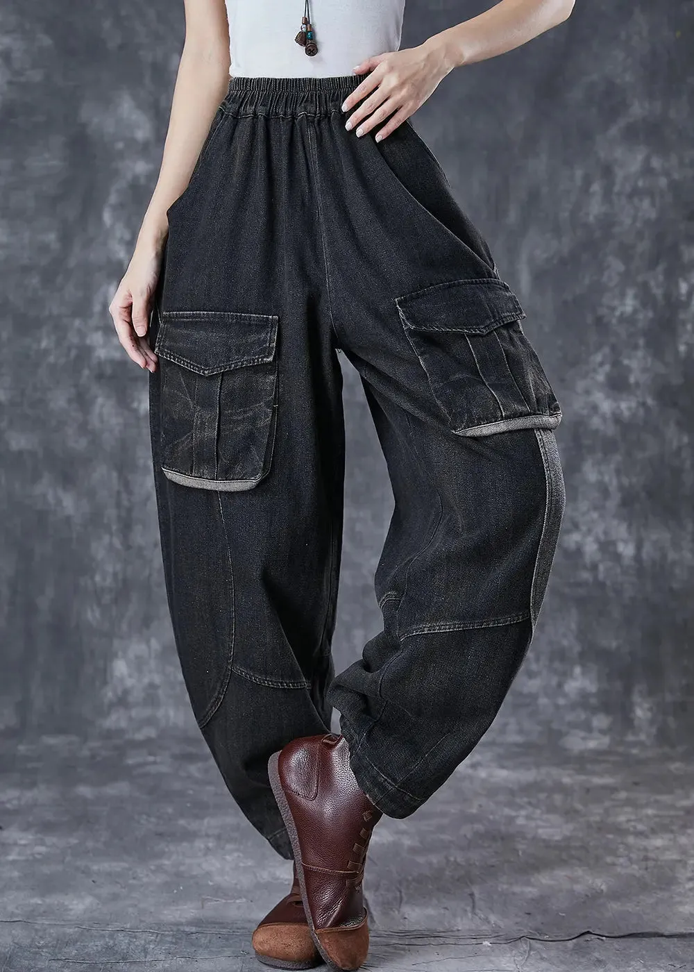 Patchwork Pockets Denim Pants Spring