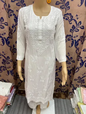 White Pure Soft Modal Kurti with Finest Quality Intricate Handwork Embroidery Latest Online