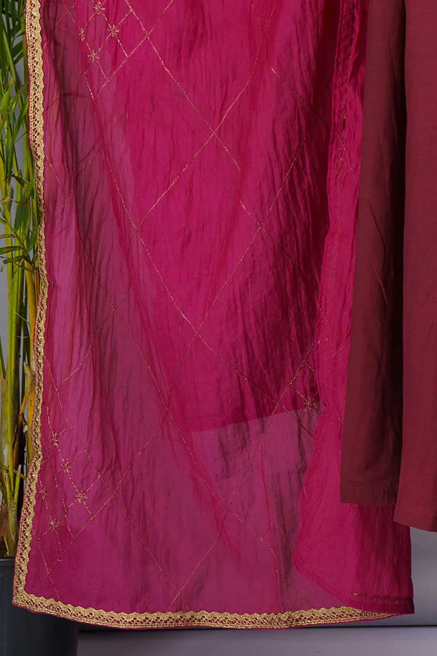 Wine & Fuchsia Embroidered Kurta Set