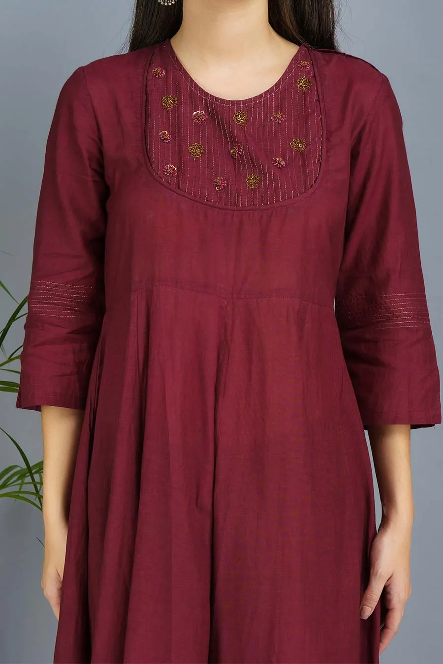 Wine & Fuchsia Embroidered Kurta Set
