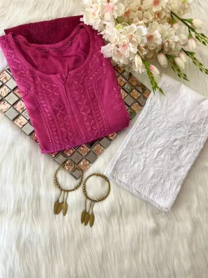 Wine Elegant Ghaspatti: Rayon Kurti with Stretchable Lycra Pant Set
