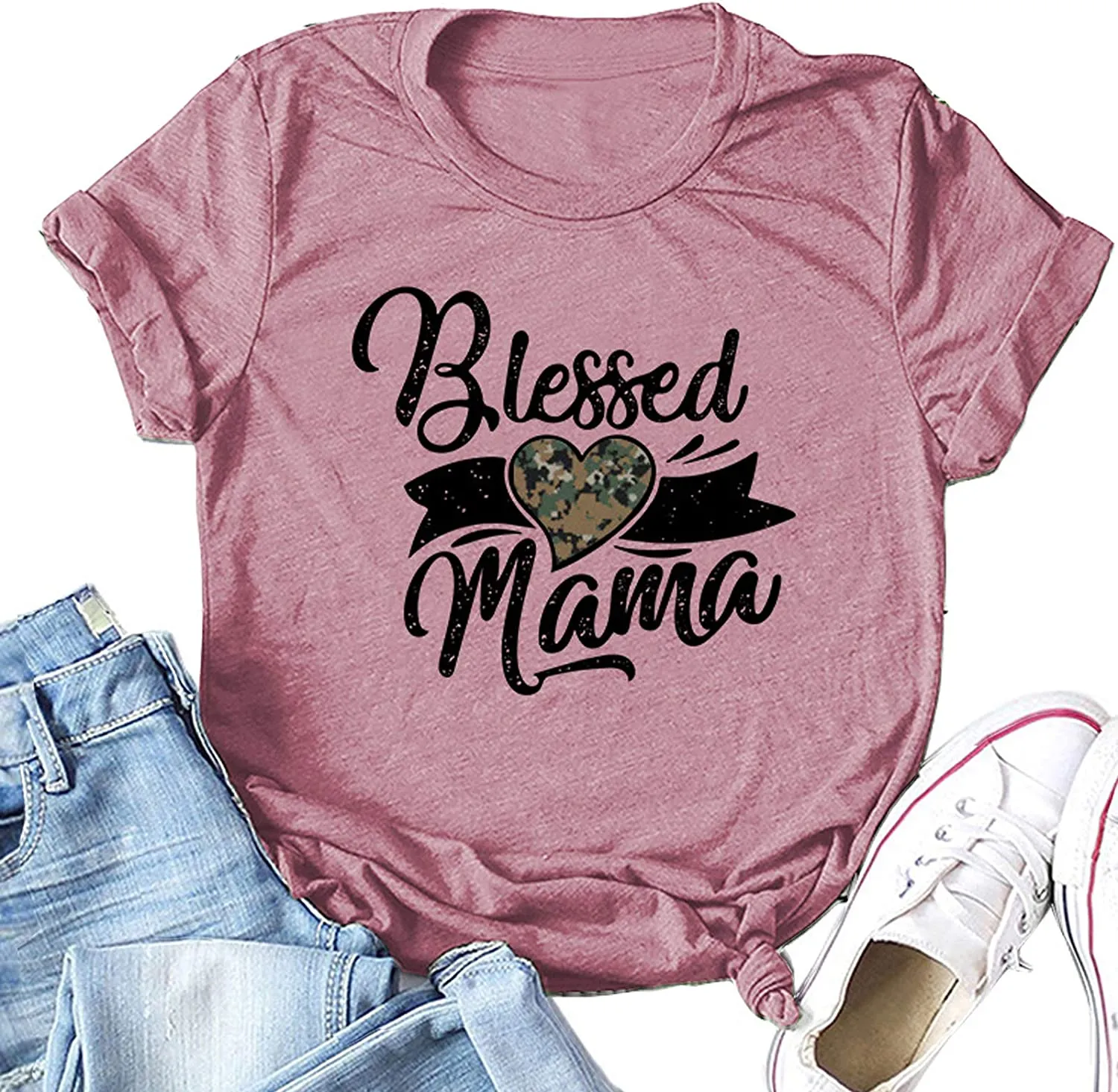 Women Blessed Mama T-Shirt Cute Mom Shirt