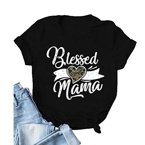 Women Blessed Mama T-Shirt Cute Mom Shirt