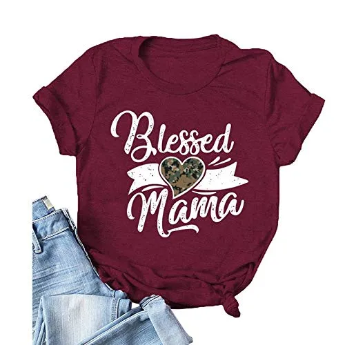 Women Blessed Mama T-Shirt Cute Mom Shirt