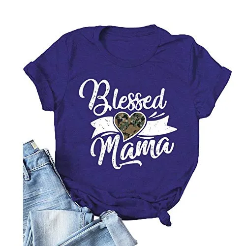 Women Blessed Mama T-Shirt Cute Mom Shirt