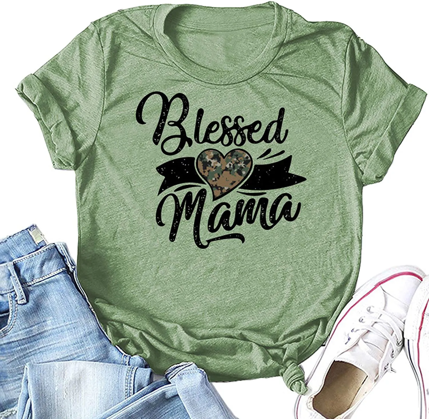 Women Blessed Mama T-Shirt Cute Mom Shirt