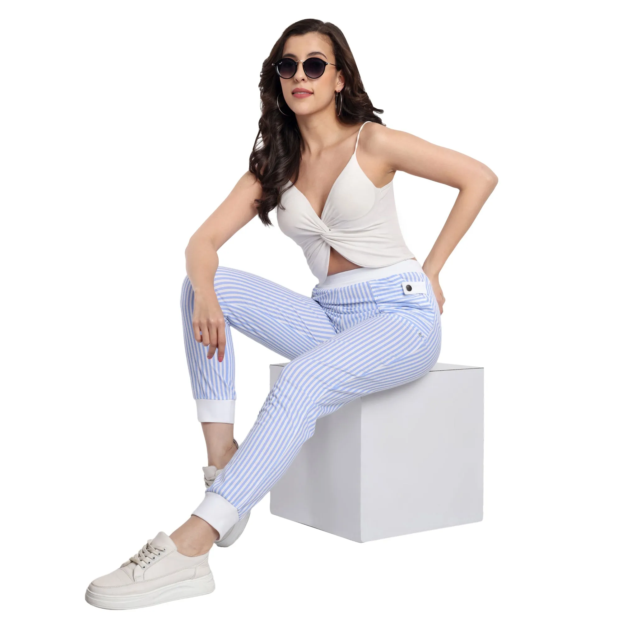 Women Fresh Sky Vogue Voyage Striped Jogger