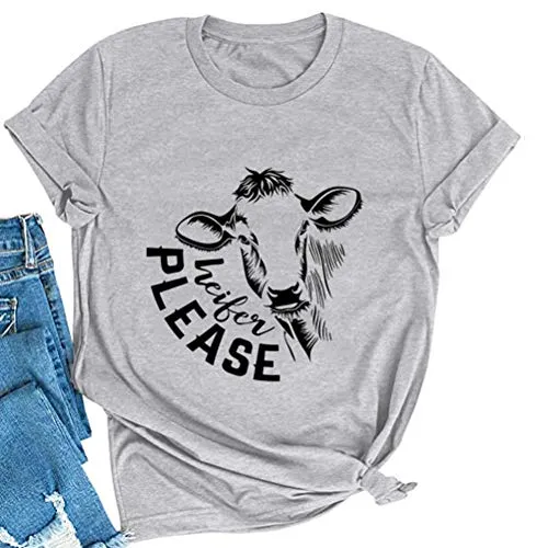 Women Heifer Please T-Shirt Cute Cow Shirt