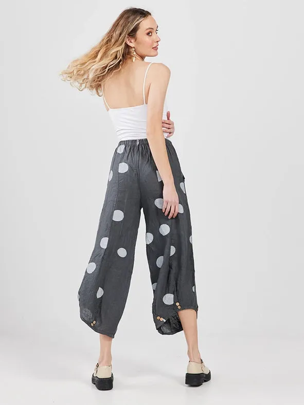 Women's - Lulu Linen Polka Dot Pants CHARCOAL