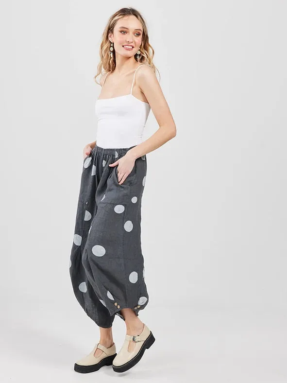 Women's - Lulu Linen Polka Dot Pants CHARCOAL