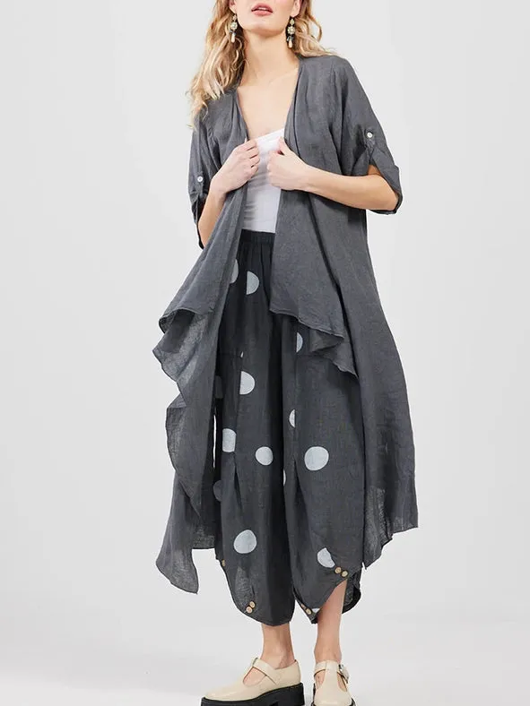 Women's - Lulu Linen Polka Dot Pants CHARCOAL