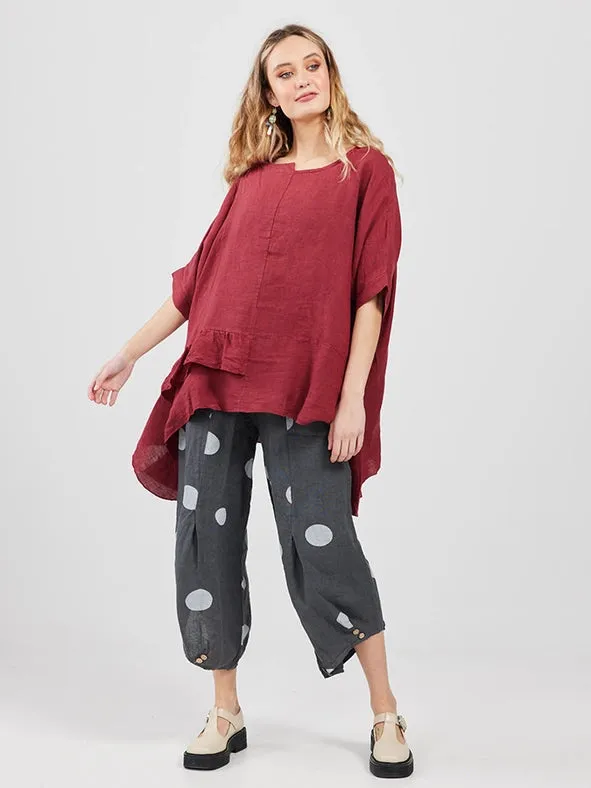 Women's - Lulu Linen Polka Dot Pants CHARCOAL