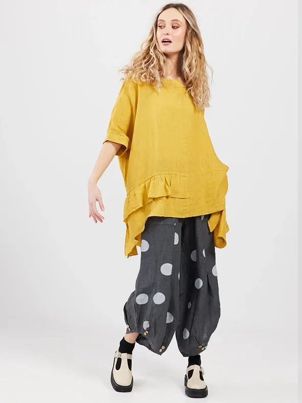 Women's - Lulu Linen Polka Dot Pants CHARCOAL